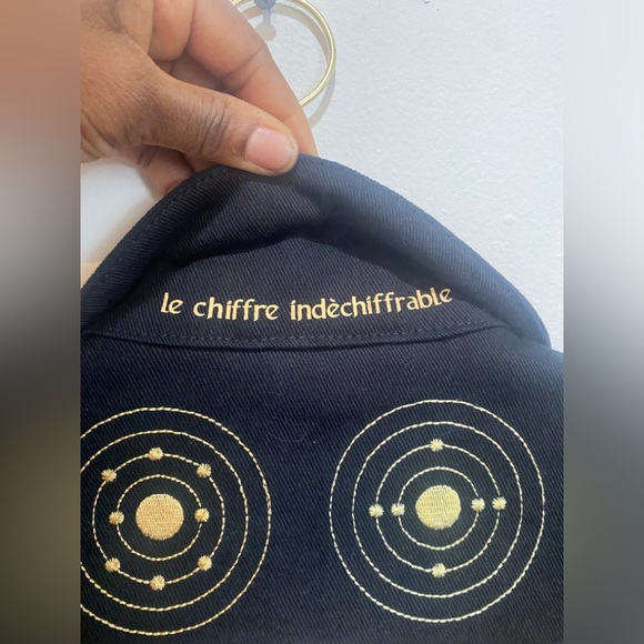 Theory Game Mat Pat Black Denim Trucker Jacket Video Game Wizard Sz XS - Picture 2 of 11